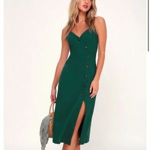 Lulu’s Lush Terrace Sunset Forest Green Midi Dress